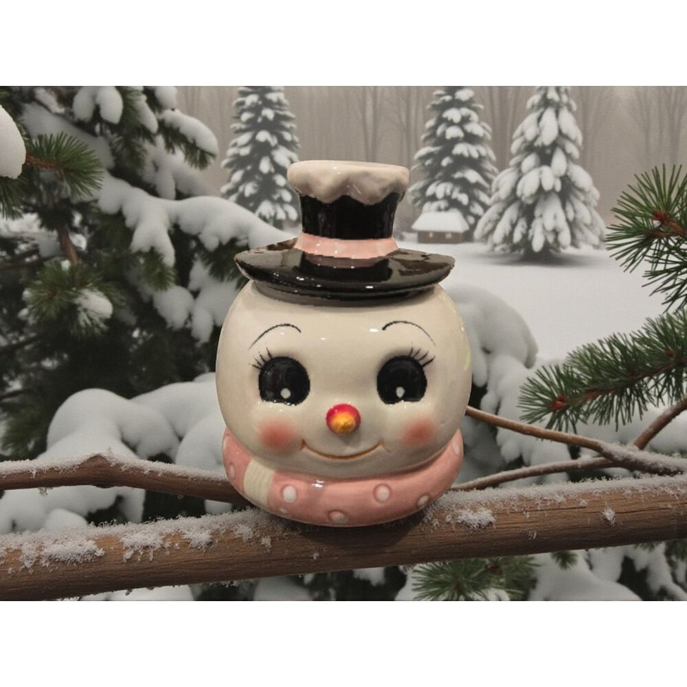 New Holiday Christmas Pink Frosty the Snowman Cookie Jar Kitchen Room Decor